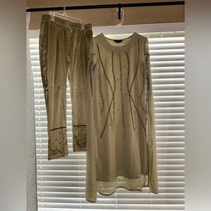 Elegant L Embroidered Two-Piece Set